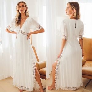 Lulus Sweeten the Occasion White Lace Short Sleeve Maxi Dress Large